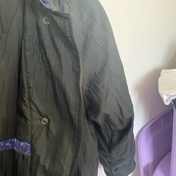 Vintage 80s ski jacket retro nylon black button up shoulder padded - Picture 14 of 16